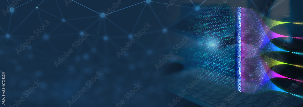Poster artificial intelligence data technology with neural network for business analysis and document manag