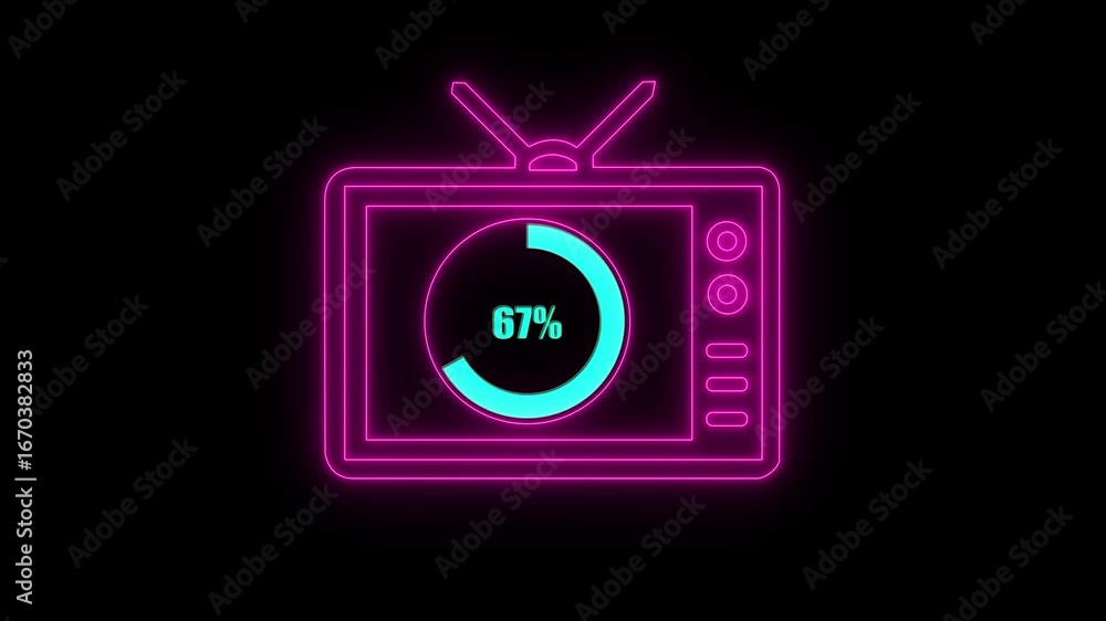 Aufkleber numerical counting from 0 to 67. circular progress bar with bright neon light , countdown animation 
