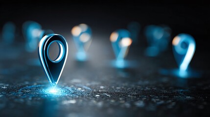 Global Network Connection: Futuristic Blue Location Pins Glowing on Dark Tech Background