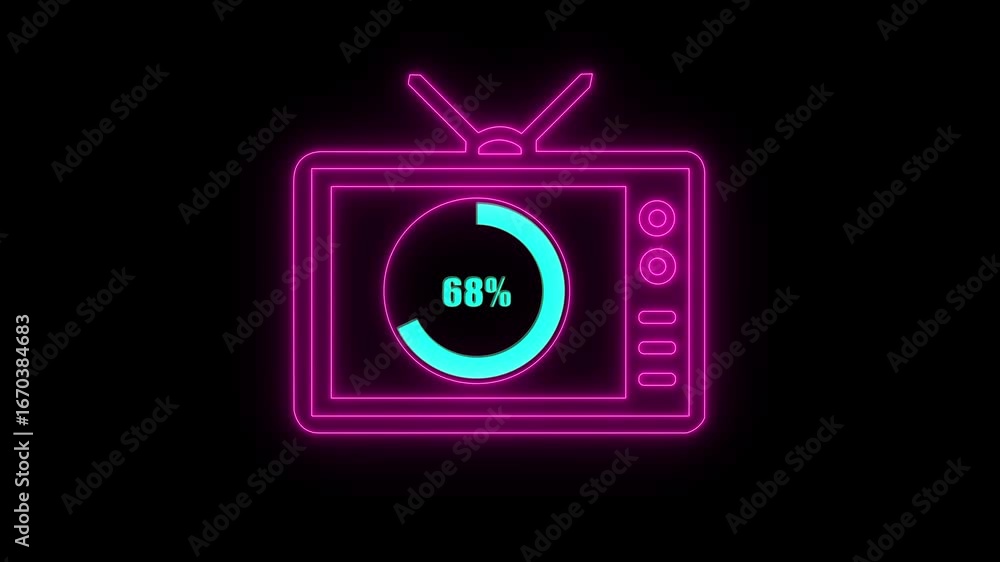 Aufkleber numerical counting from 0 to 68. circular progress bar with bright neon light , countdown animation 