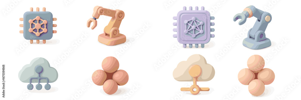 Poster creative vector illustrations of abstract shapes and robotic elements