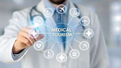 Doctor interacting with medical tourism technology interface