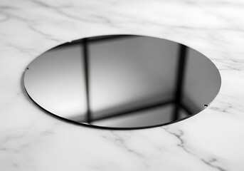 Polished circular wafer on marble