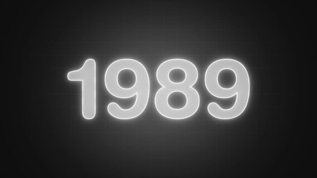 1989 neon line text animation. Glowing 1989 number text animation background. abstract year animation. 1989 text with screen effects of technological failures. Concept of counting years
