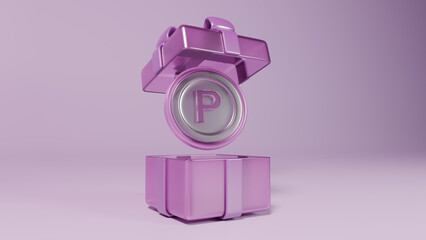 실버 포인트 동전과 뚜껑이 열려있는 선물 상자