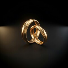 Golden wedding rings on black background