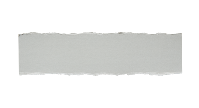 A single transparent textured paper strip with organically torn edges, flat lay on a pristine transparent background with copy space, soft shadows beneath edges, concept of new beginnings