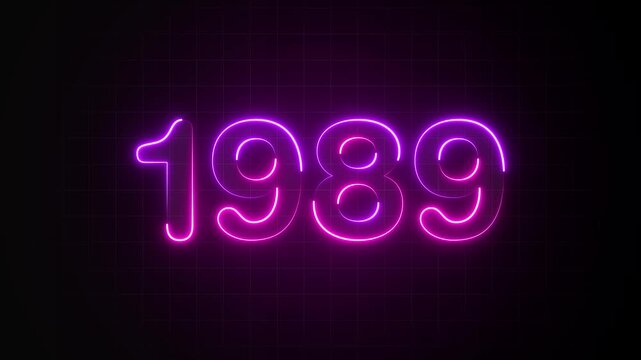 1989 neon line text animation. Glowing 1989 number text animation background. abstract year animation. 1989 text with screen effects of technological failures. Concept of counting years
