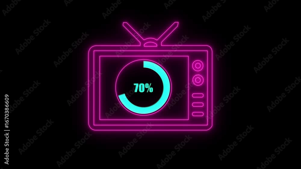 Poster numerical counting from 0 to 70. circular progress bar with bright neon light , countdown animation 