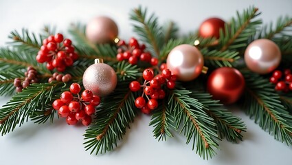Obraz premium Festive Christmas Arrangement with Red Berries and Ornaments