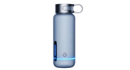 Light gray water bottle with blue light