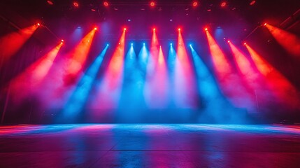 Empty stage with red and blue spotlights concert lighting