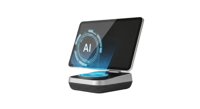 Modern digital device with holographic ai display - Powered by Adobe