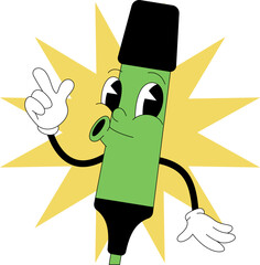 Cute cartoon marker character in retro 80s style for school and education illustration