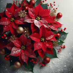 Red poinsettias with winter elements