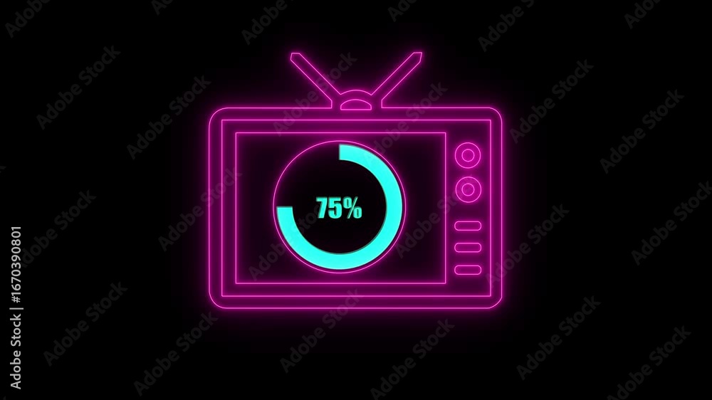 Poster numerical counting from 0 to 75. circular progress bar with bright neon light , countdown animation 