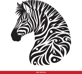 Fototapeta premium Stylized Zebra Head Vector Illustration Black and White Design