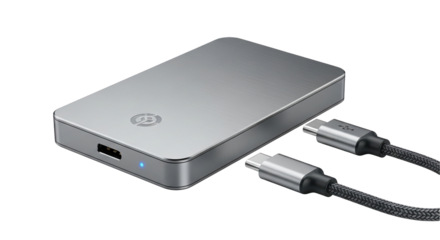 Portable external gray hard drive with usb c cables