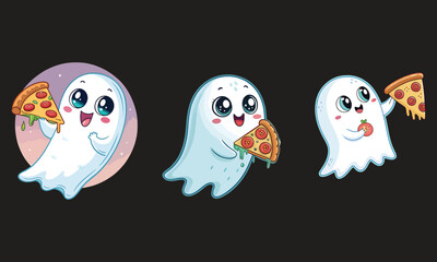 Cute and Spooky Halloween Ghosts and Skeletons Eating Pizza Fun Halloween Food Art