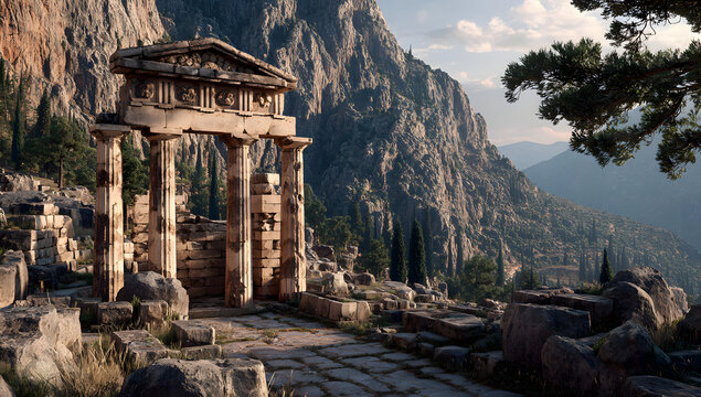 Ruins of a Classical Greek Temple at the Old Delphi ite
