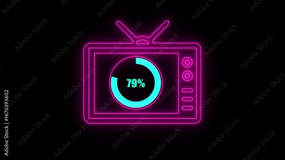 Poster numerical counting from 0 to 79. circular progress bar with bright neon light , countdown animation 