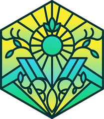 Sun, Leaf, and Crystal Design