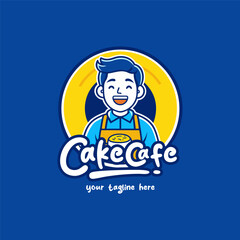 a smiling man wearing an apron is holding a steaming cup of coffee