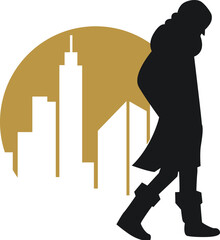 Silhouette in Golden Cityscape