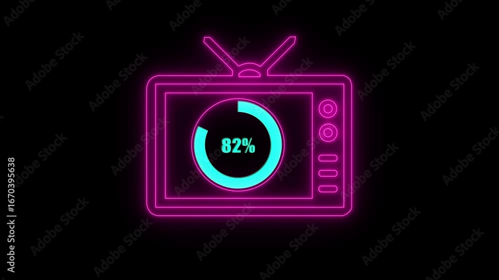 Poster numerical counting from 0 to 82. circular progress bar with bright neon light , countdown animation 