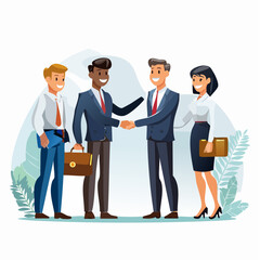 握手と会議で進むビジネスチーム — 企業向けコーポレートイラスト（Web・LinkedIn・プレゼン・ブローシャー用）