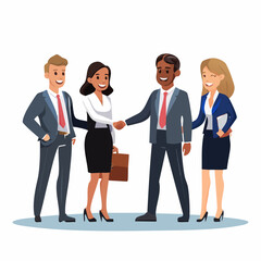 握手と会議で進むビジネスチーム — 企業向けコーポレートイラスト（Web・LinkedIn・プレゼン・ブローシャー用）