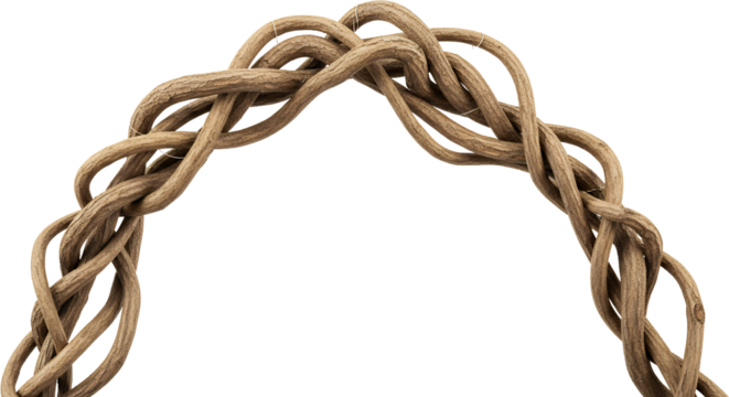 Natural brown woven branches forming an arch isolate nature wood organic texture material design raw