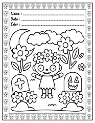 Bold and Easy Cute Very Demure Very Spooky Coloring Book Pages for Adults and Kid. High resolution (300 DPI), Ready to print on standard 8.5x11-(A4) inch paper With (No Bleed), Black and White.Vector 