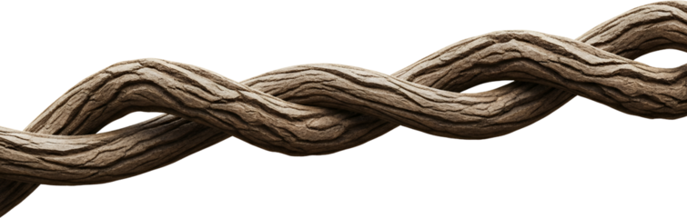 Thick textured twisting wooden vines interlace forming a complex pattern isolate organic nature natural