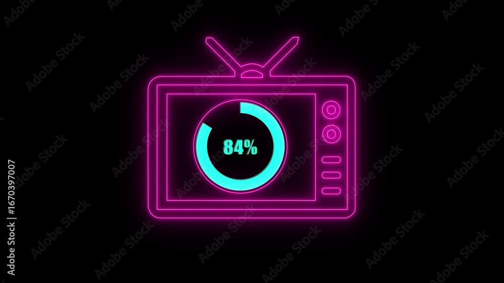 Poster numerical counting from 0 to 84. circular progress bar with bright neon light , countdown animation 