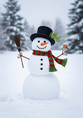 Obraz premium Snowman in snowy landscape