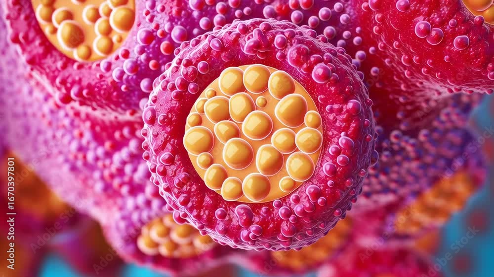 Poster colorful cellular structures in a microscopic view.
