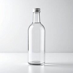 single reusable glass bottle is placed on smooth wooden table emphasizing environmentally friendly practices
