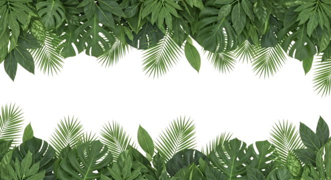 Lush green tropical jungle foliage framing empty space for text isolate leaves nature plant botany exotic