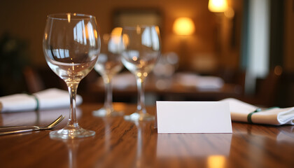 Reserved Table in Fine Dining Restaurant with Blank Reservation Card