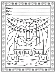 Bold and Easy Cute Very Demure Very Spooky Coloring Book Pages for Adults and Kid. High resolution (300 DPI), Ready to print on standard 8.5x11-(A4) inch paper With (No Bleed), Black and White.Vector 