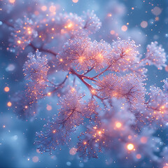 Frosted Branch with Golden Bokeh Lights winter nature