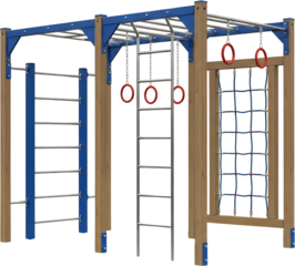 Outdoor fitness equipment with monkey bars climbing ladder gymnastic rings and rope net Playground Exercise transparent background