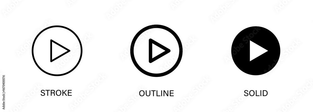 Poster play icon with editable stroke, outline and solid styles. vector icon for ui design, media, video pl