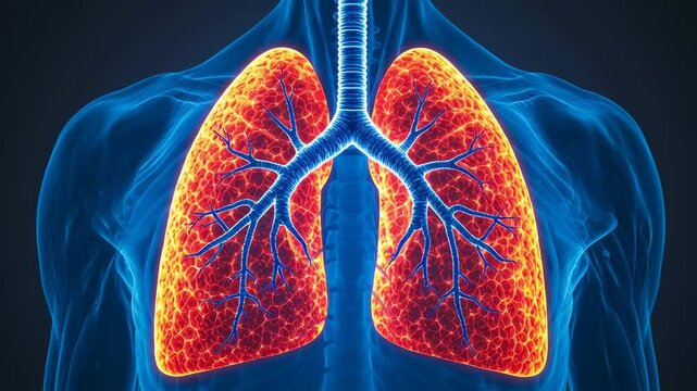 Detailed illustration of human lungs with vibrant colors.