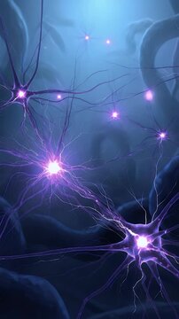 Neural Network: A digital visualization showcasing the intricate connections and firing patterns within a neural network, highlighting the complex beauty of biological and digital intelligence.