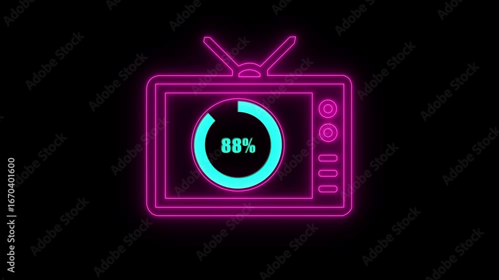 Aufkleber numerical counting from 0 to 88. circular progress bar with bright neon light , countdown animation 