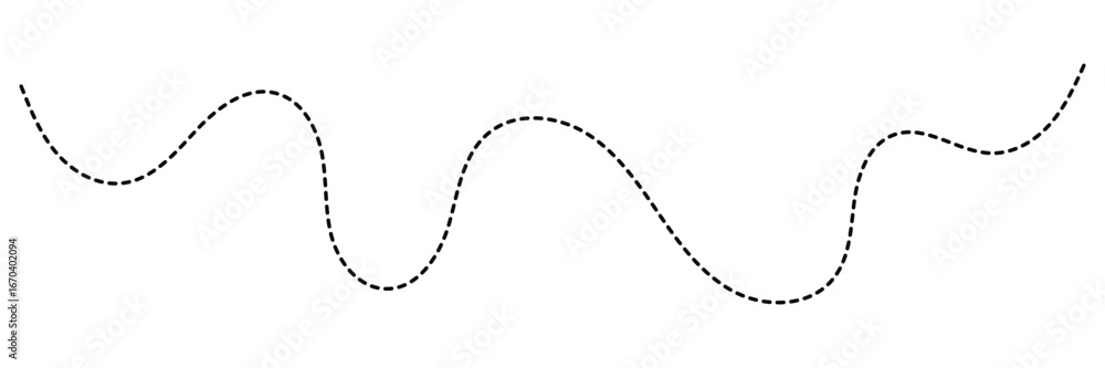 Poster curved wavy dotted line isolated. abstract black lines wave curve motion. long squiggle dashed line.