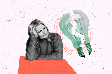Artwork sketch 3d image full collage of puzzled businesswoman sit crack led idea blackout...