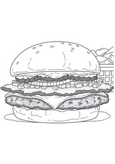 Simple black and white illustration of a hamburger